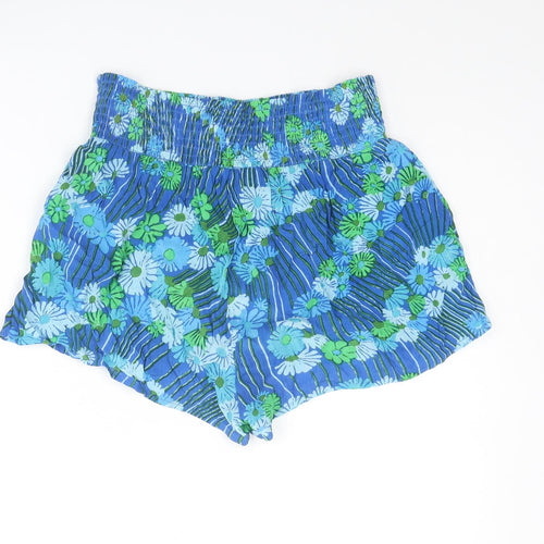 Urban Outfitters Womens Blue Floral Viscose Paperbag Shorts Size M Regular Pull On