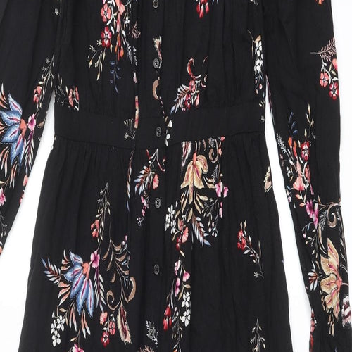 Stradivarius Womens Black Floral Polyester Maxi Size M Mock Neck Button