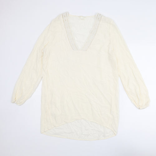 H&M Womens Ivory Polyester Tunic Blouse Size 10 V-Neck - Crocheted Lace Detail