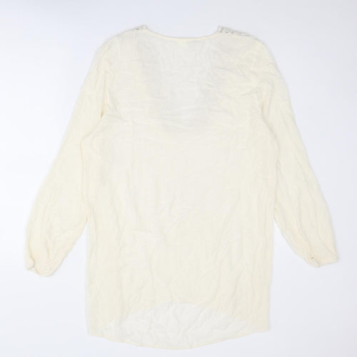 H&M Womens Ivory Polyester Tunic Blouse Size 10 V-Neck - Crocheted Lace Detail