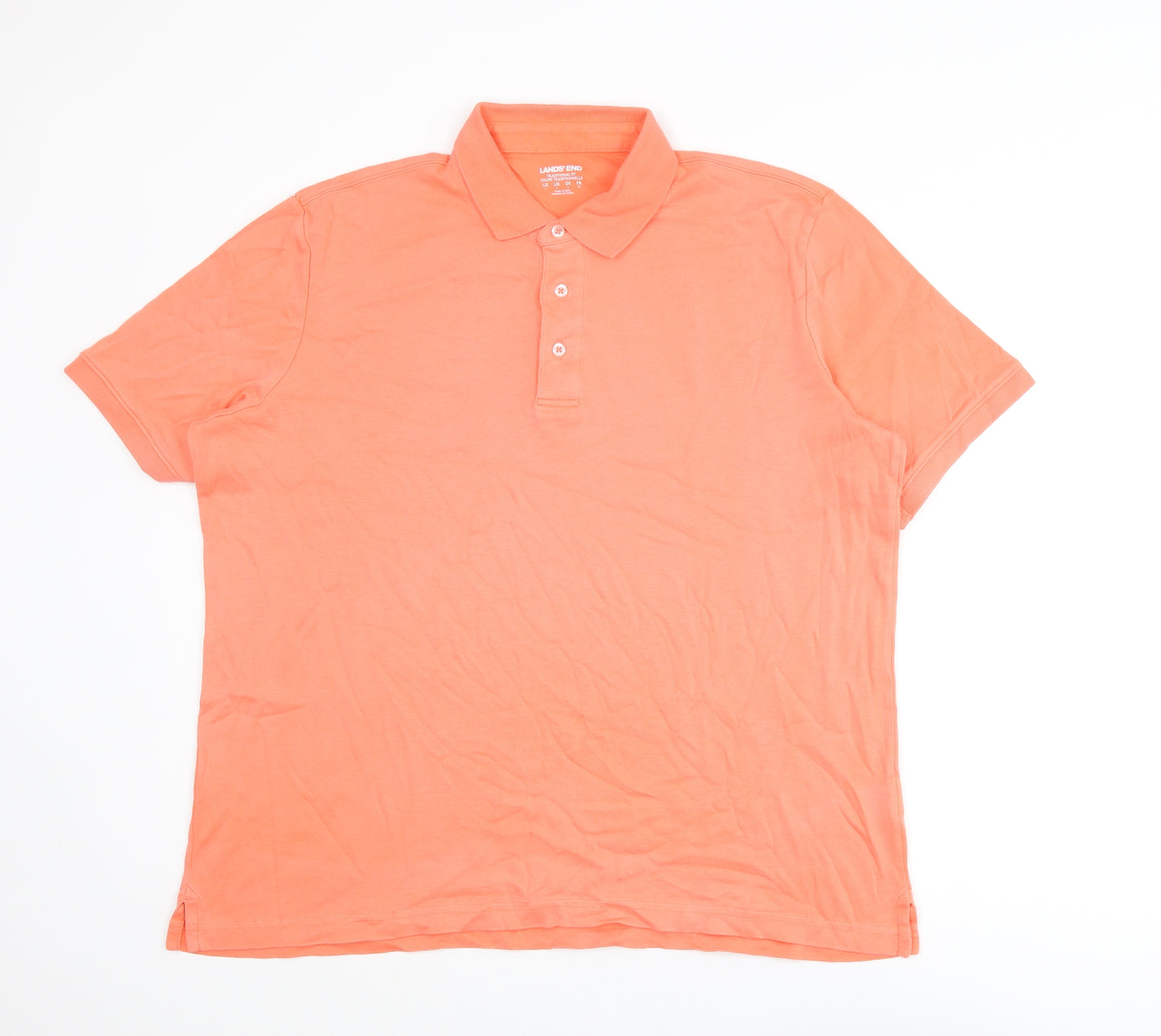 Lands' End Mens Orange Cotton Polo Size L Collared Button