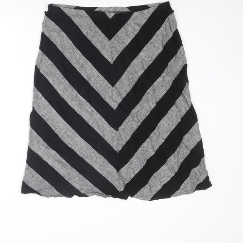 Marks and Spencer Womens Black Striped Linen Swing Skirt Size 14