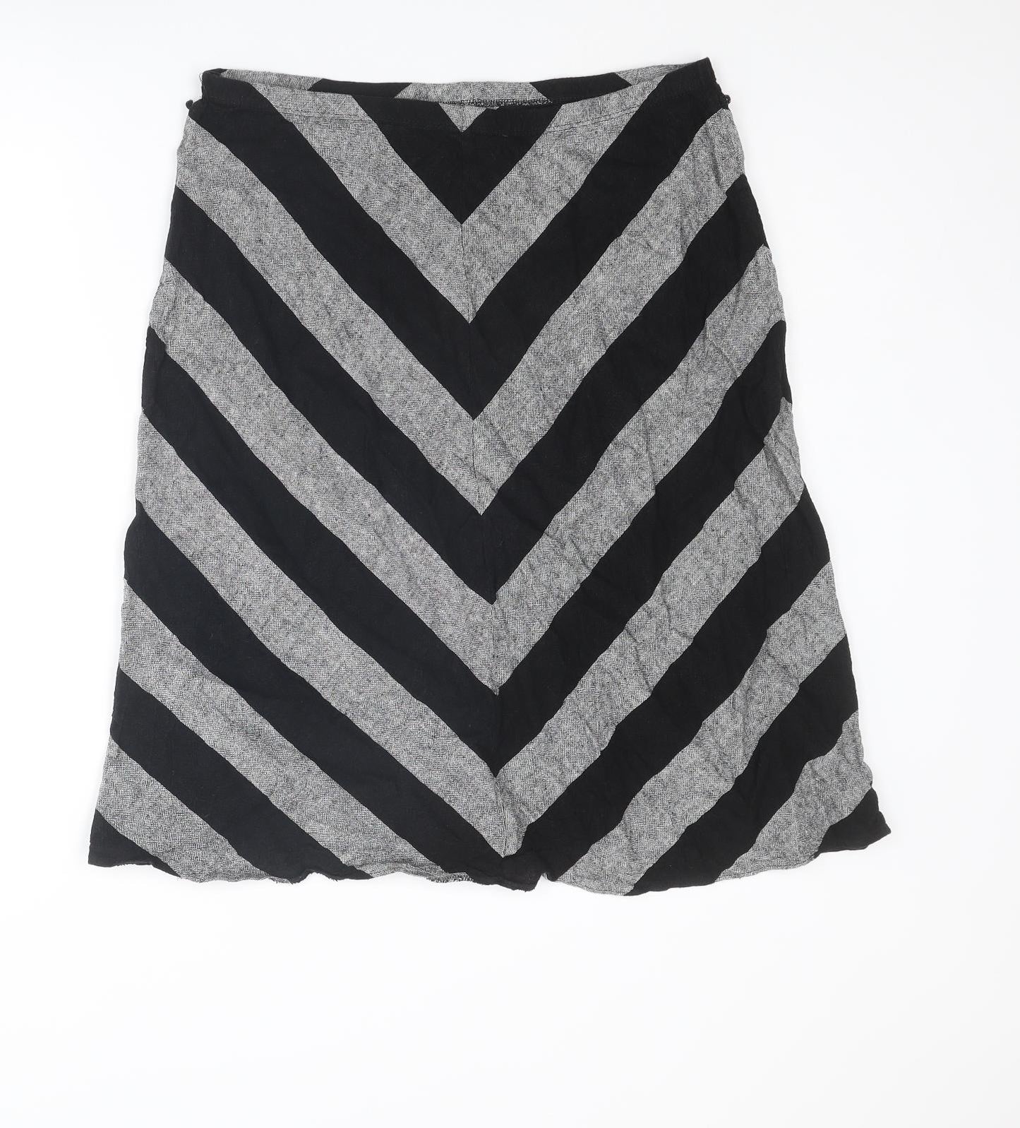 Marks and Spencer Womens Black Striped Linen Swing Skirt Size 14