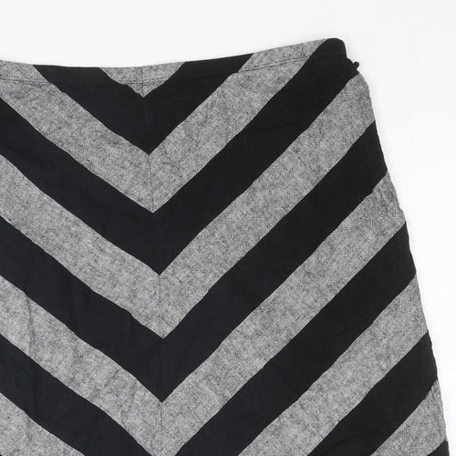 Marks and Spencer Womens Black Striped Linen Swing Skirt Size 14