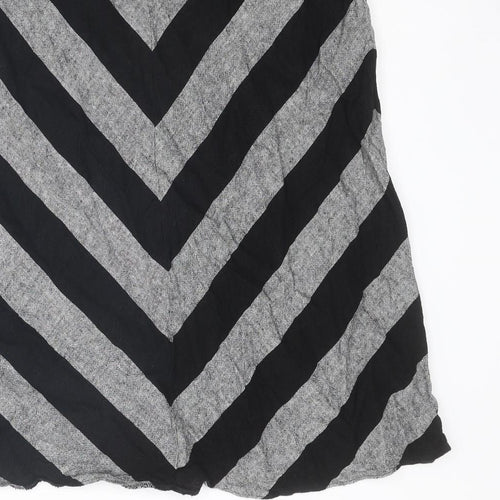 Marks and Spencer Womens Black Striped Linen Swing Skirt Size 14