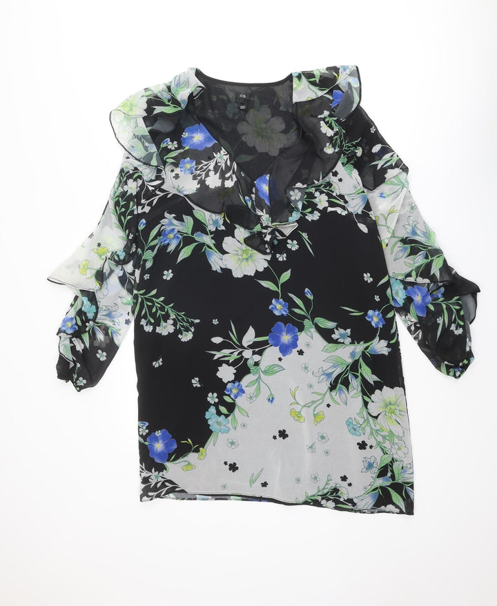 River Island Womens Multicoloured Floral Polyester Shift Size 12 V-Neck Pullover
