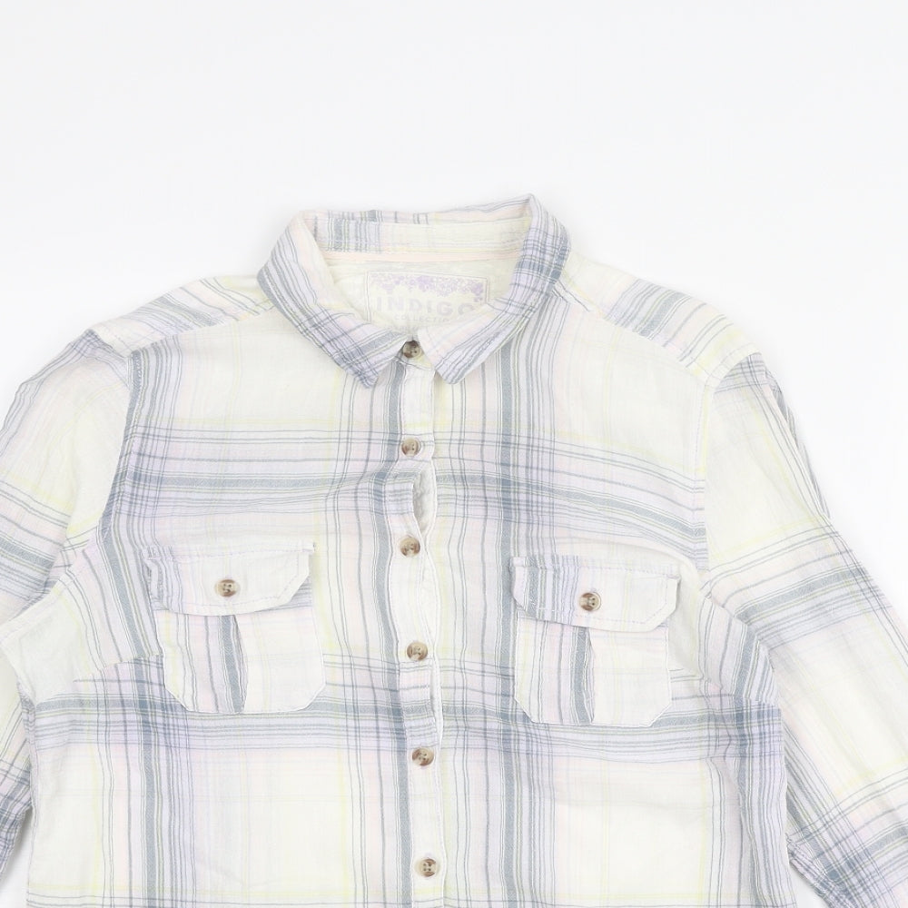 Indigo Womens Multicoloured Plaid Cotton Basic Button-Up Size 10 Collared