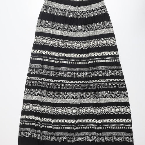 Monsoon Womens Black Geometric Viscose Peasant Skirt Size L