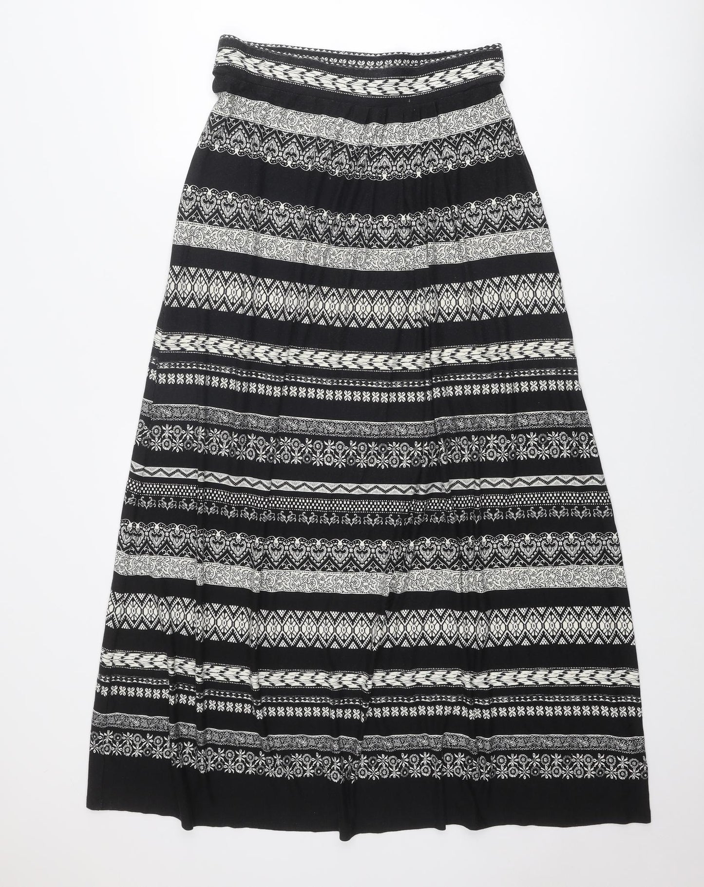 Monsoon Womens Black Geometric Viscose Peasant Skirt Size L