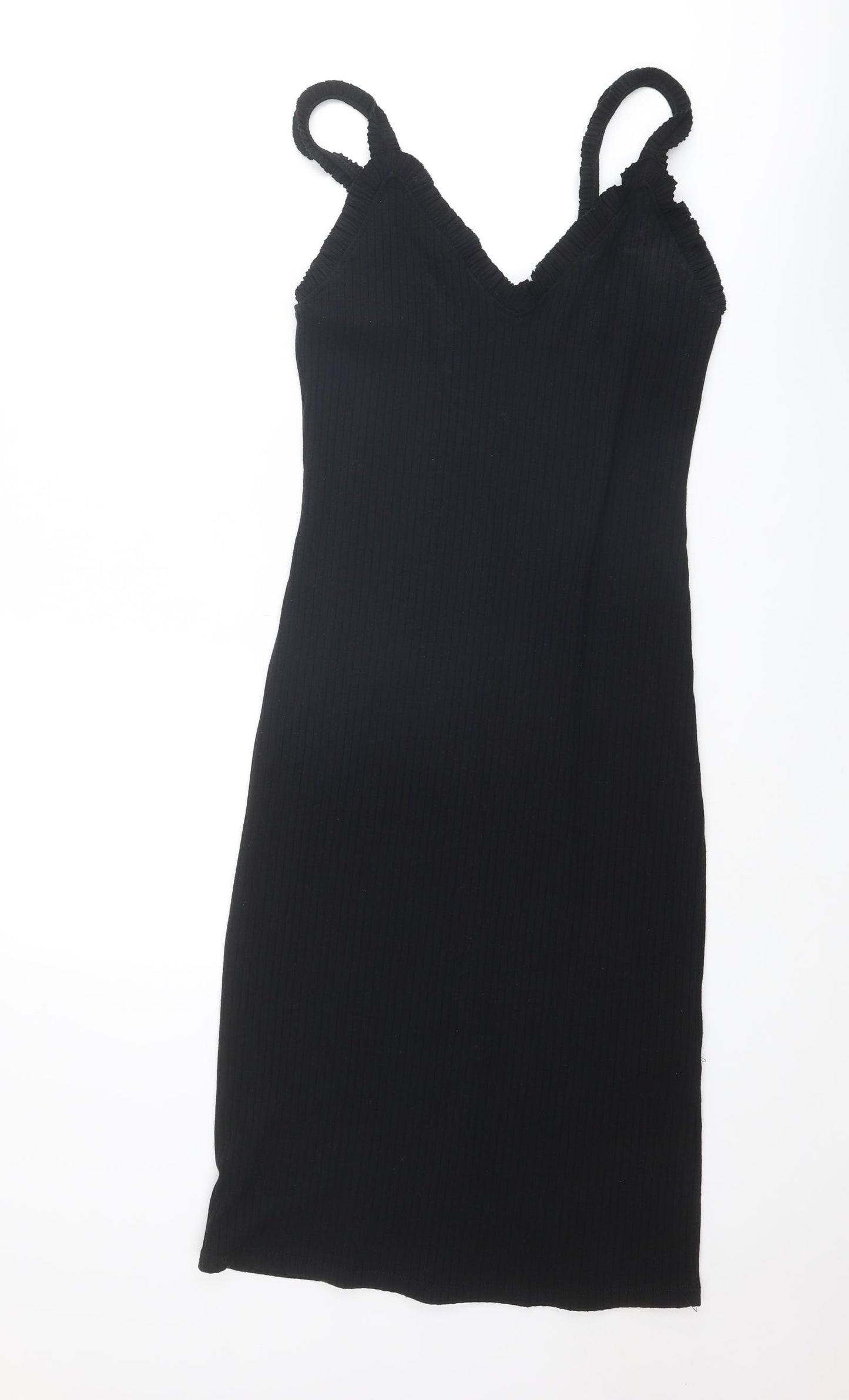 Zara Womens Black Polyester Tank Dress Size M V-Neck Pullover - Ribbed