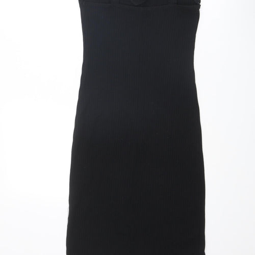 Zara Womens Black Polyester Tank Dress Size M V-Neck Pullover - Ribbed