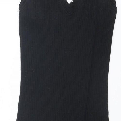 Zara Womens Black Polyester Tank Dress Size M V-Neck Pullover - Ribbed
