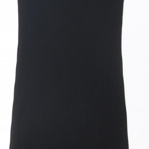 Zara Womens Black Polyester Tank Dress Size M V-Neck Pullover - Ribbed