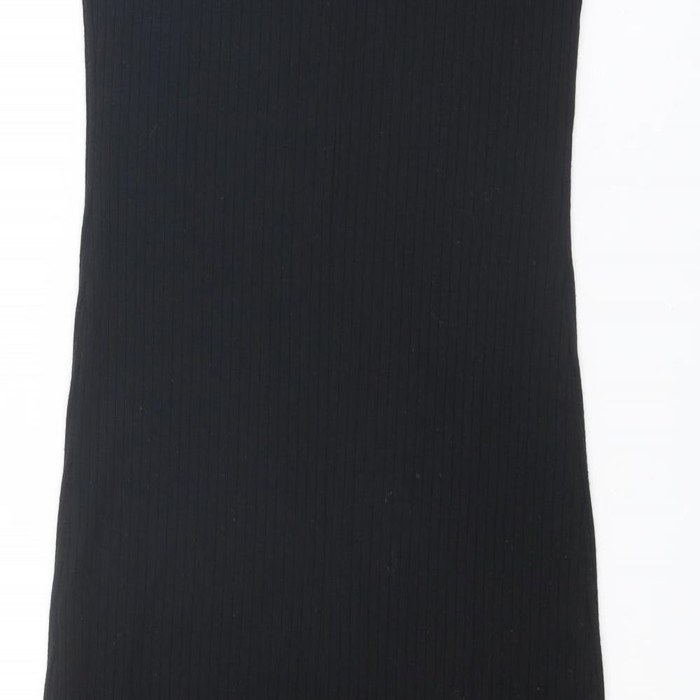 Zara Womens Black Polyester Tank Dress Size M V-Neck Pullover - Ribbed