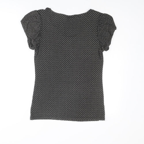 NEXT Womens Black Geometric Viscose Basic T-Shirt Size 12 Round Neck