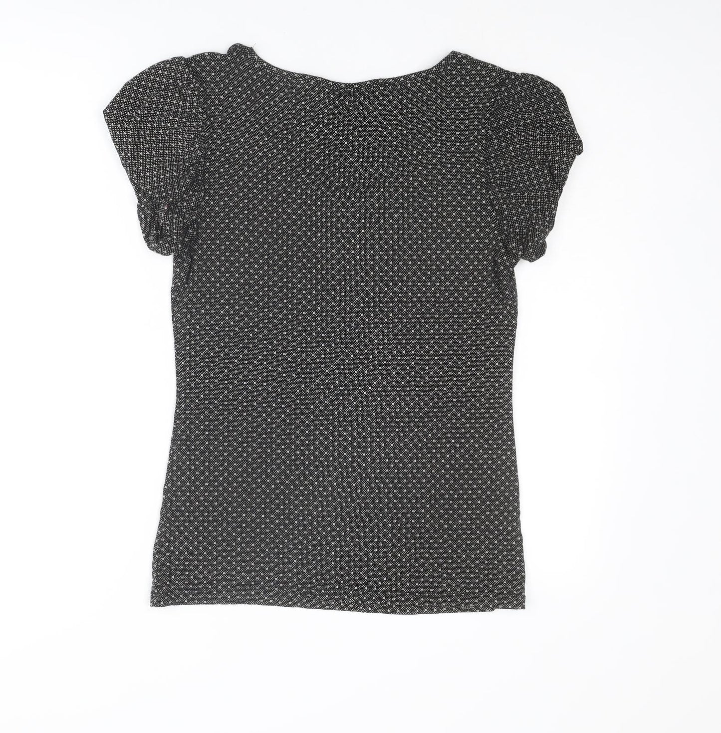 NEXT Womens Black Geometric Viscose Basic T-Shirt Size 12 Round Neck