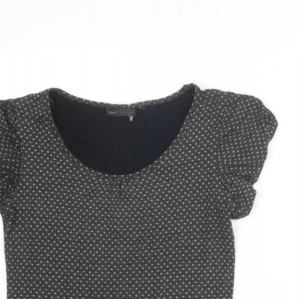 NEXT Womens Black Geometric Viscose Basic T-Shirt Size 12 Round Neck