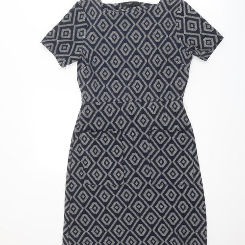 NEXT Womens Blue Geometric Polyester Shift Size 8 Square Neck Pullover