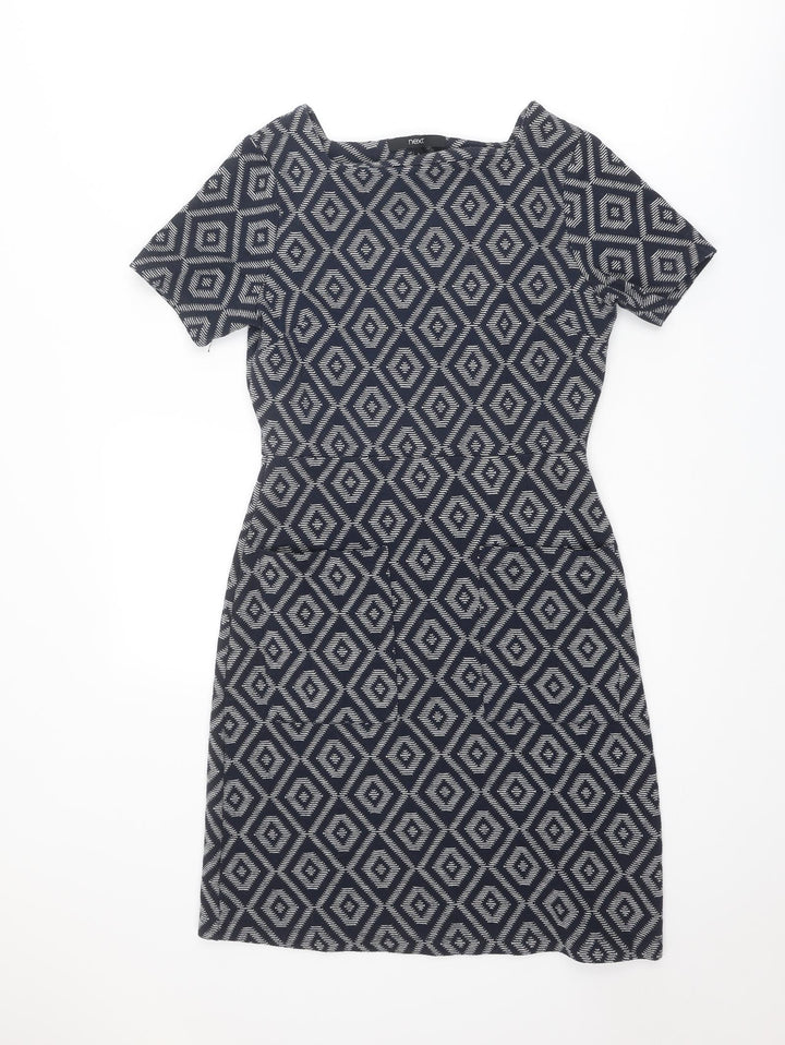 NEXT Womens Blue Geometric Polyester Shift Size 8 Square Neck Pullover
