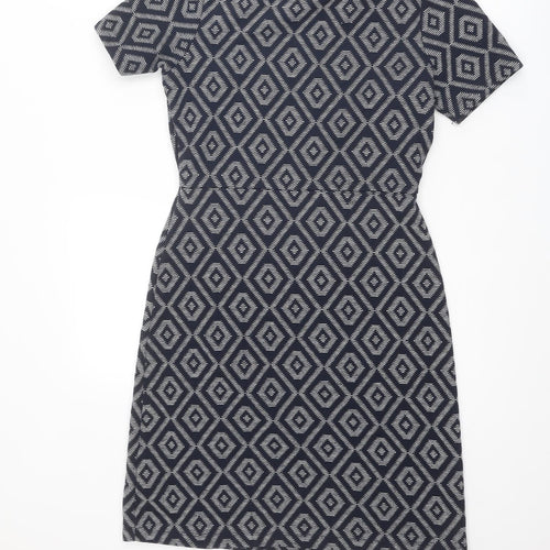 NEXT Womens Blue Geometric Polyester Shift Size 8 Square Neck Pullover