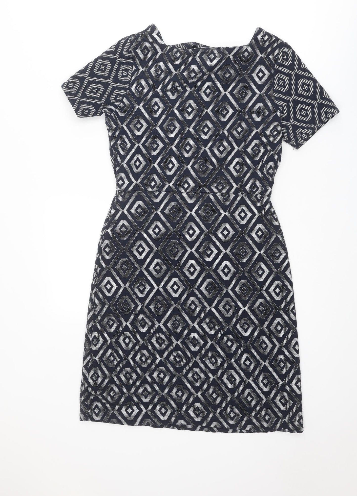 NEXT Womens Blue Geometric Polyester Shift Size 8 Square Neck Pullover