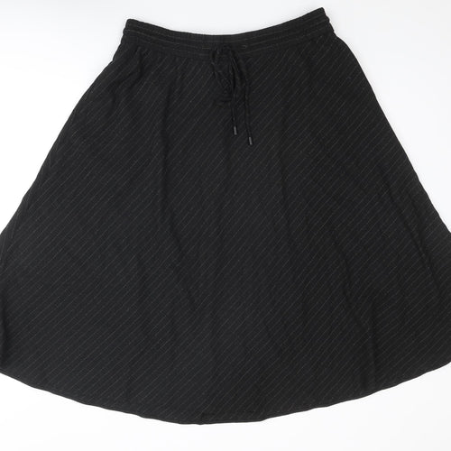 Marks and Spencer Womens Black Striped Polyester Swing Skirt Size 16 Drawstring