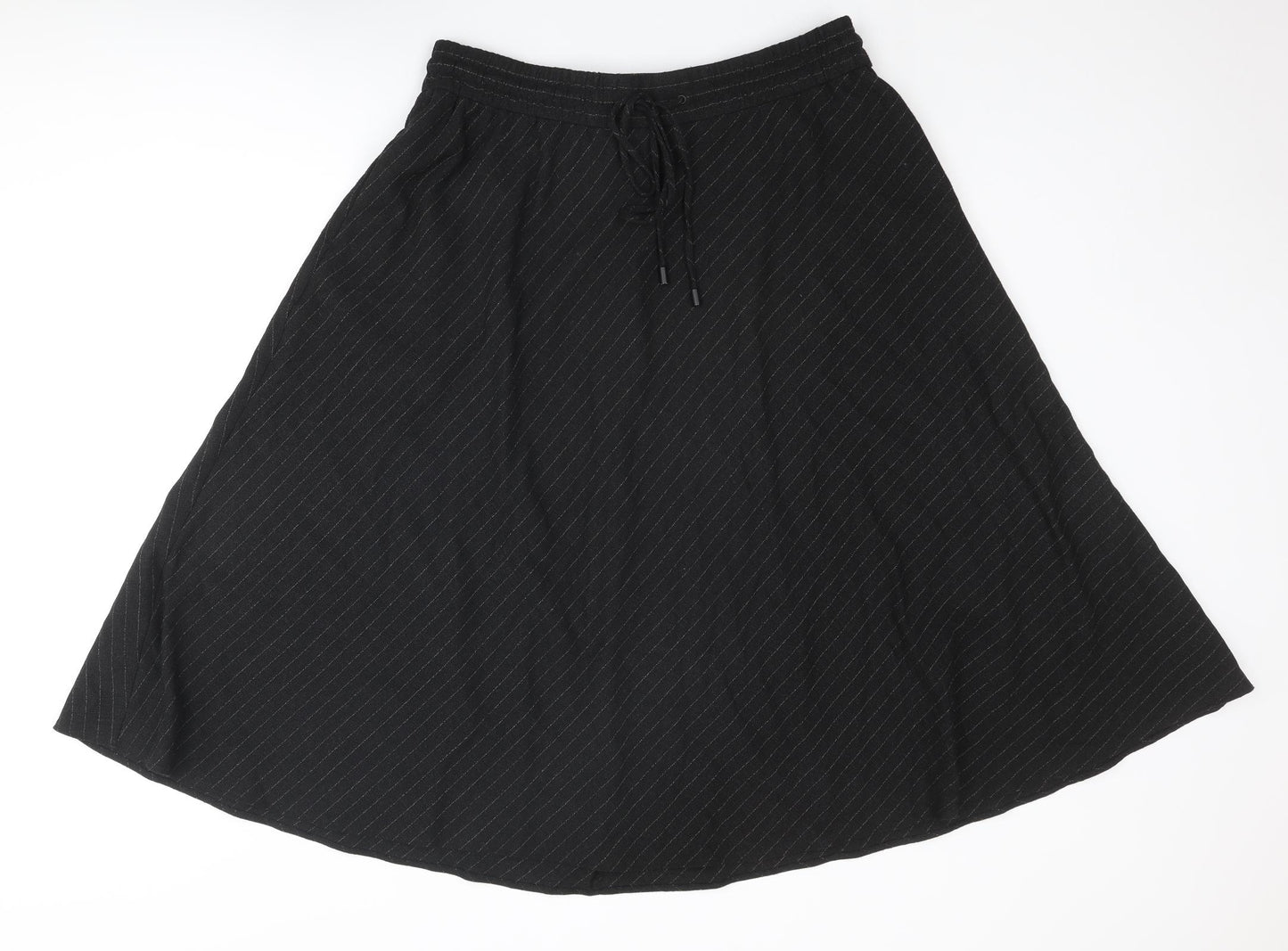 Marks and Spencer Womens Black Striped Polyester Swing Skirt Size 16 Drawstring