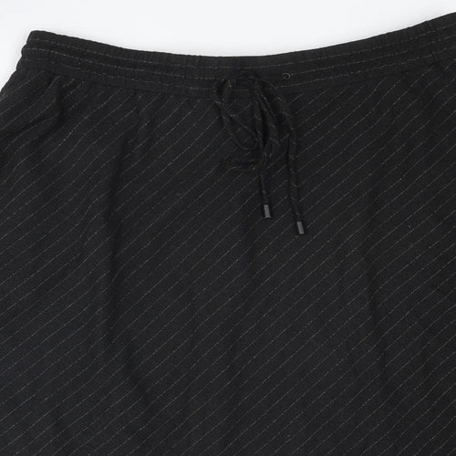 Marks and Spencer Womens Black Striped Polyester Swing Skirt Size 16 Drawstring