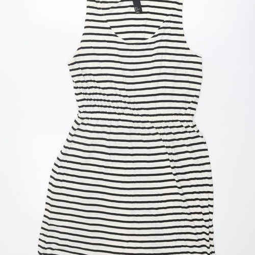 H&M Womens Ivory Striped Viscose Tank Dress Size M Scoop Neck Pullover