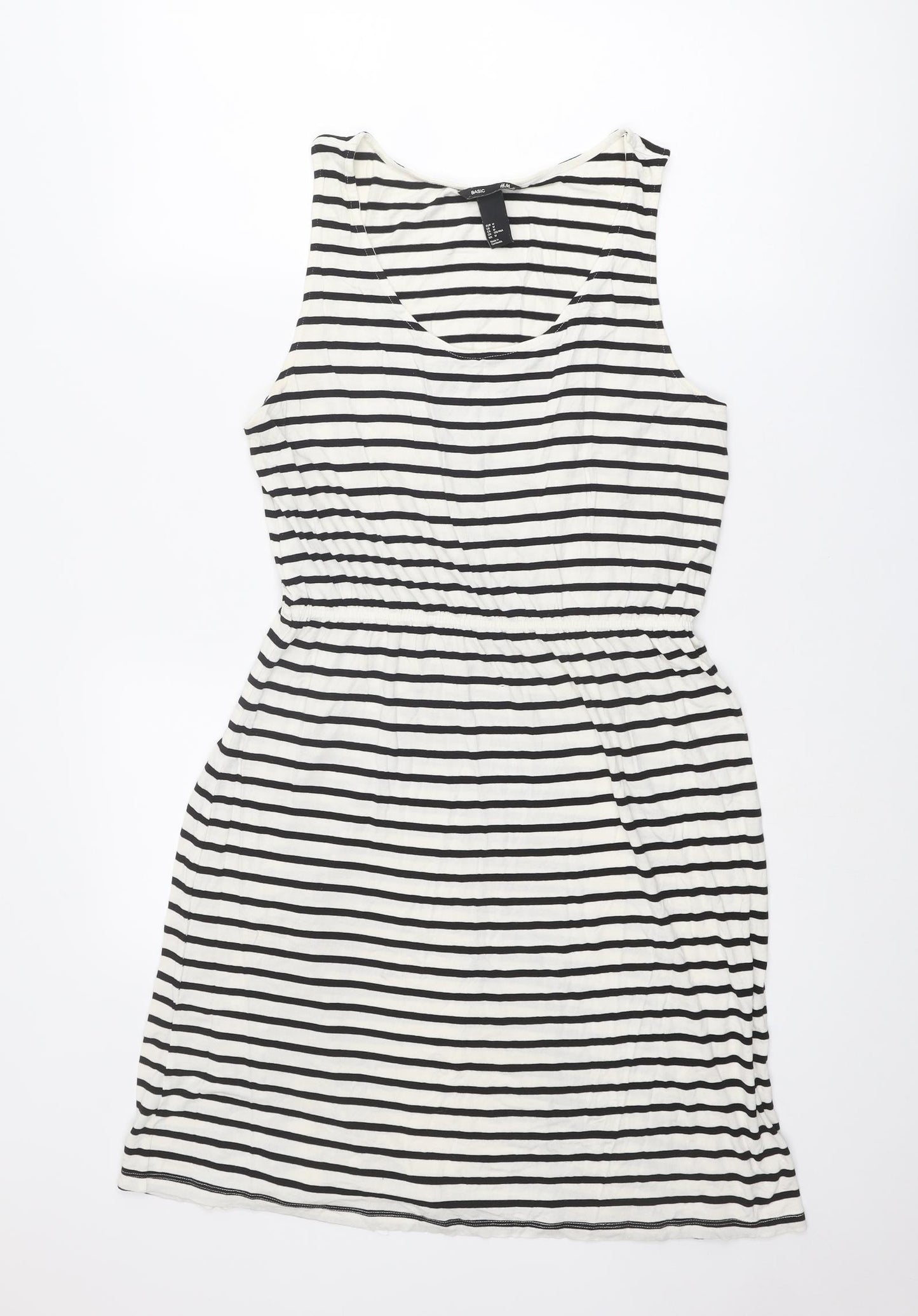 H&M Womens Ivory Striped Viscose Tank Dress Size M Scoop Neck Pullover