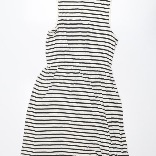 H&M Womens Ivory Striped Viscose Tank Dress Size M Scoop Neck Pullover
