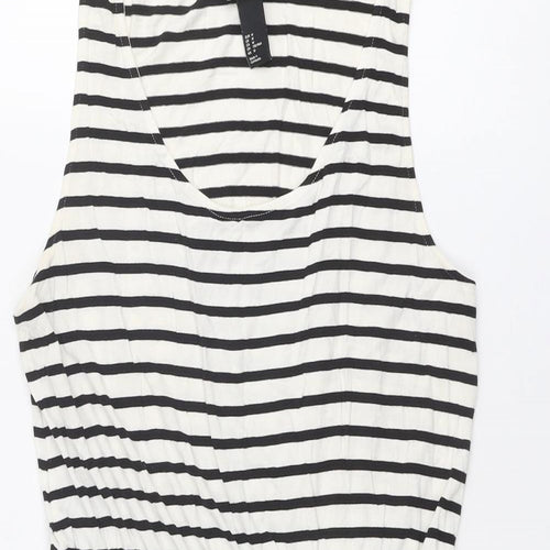 H&M Womens Ivory Striped Viscose Tank Dress Size M Scoop Neck Pullover