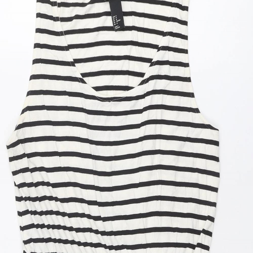 H&M Womens Ivory Striped Viscose Tank Dress Size M Scoop Neck Pullover