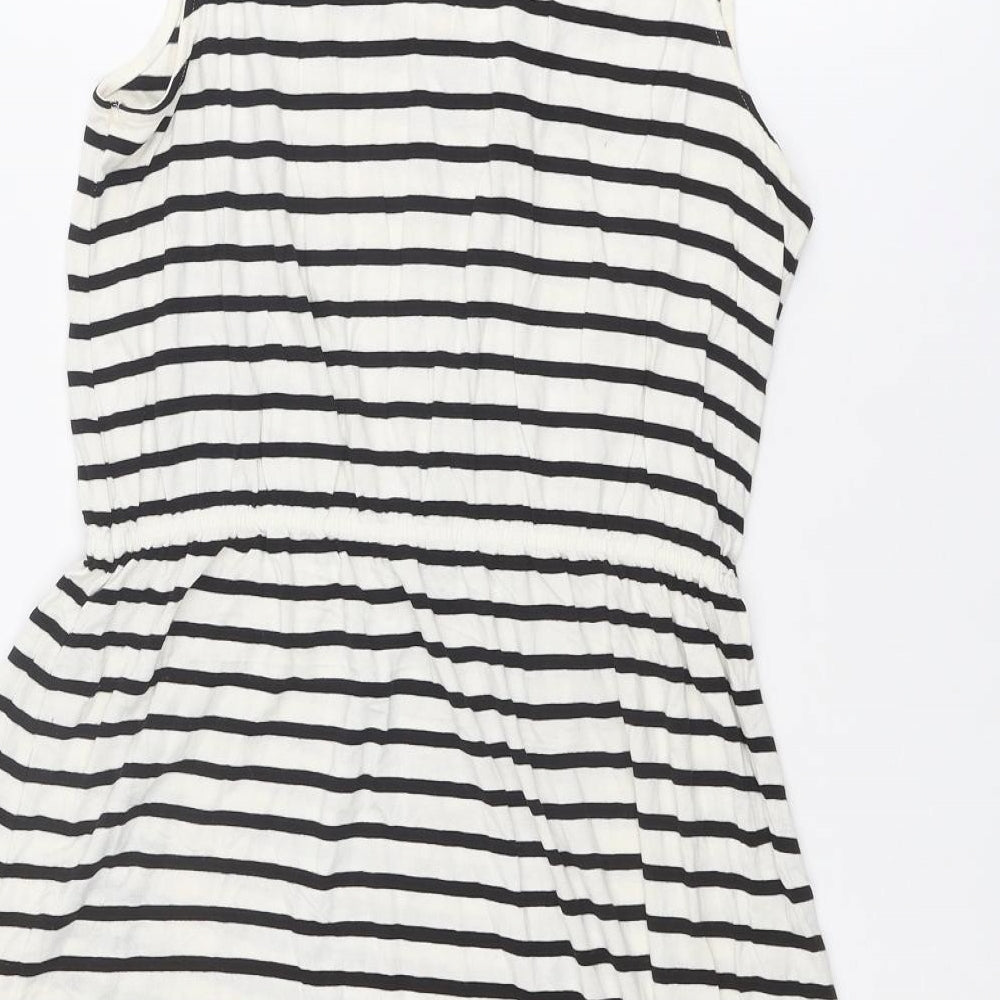 H&M Womens Ivory Striped Viscose Tank Dress Size M Scoop Neck Pullover