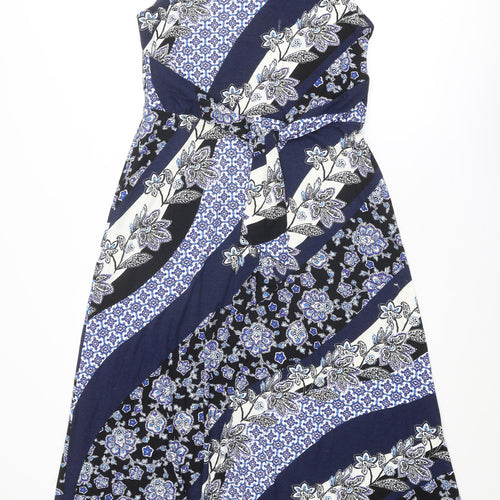 Monsoon Womens Blue Geometric Viscose Maxi Size 14 Round Neck Pullover