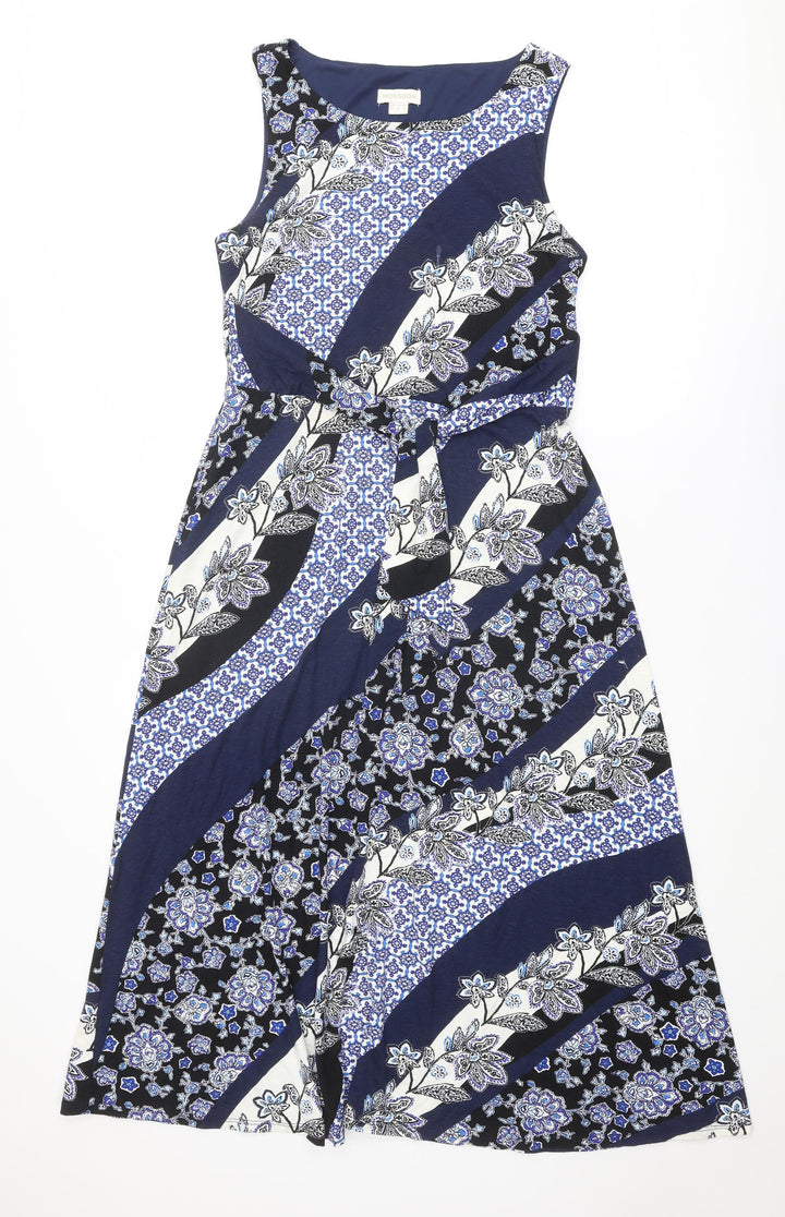 Monsoon Womens Blue Geometric Viscose Maxi Size 14 Round Neck Pullover