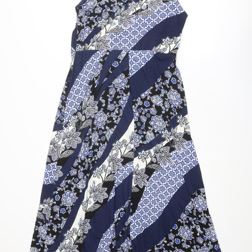 Monsoon Womens Blue Geometric Viscose Maxi Size 14 Round Neck Pullover