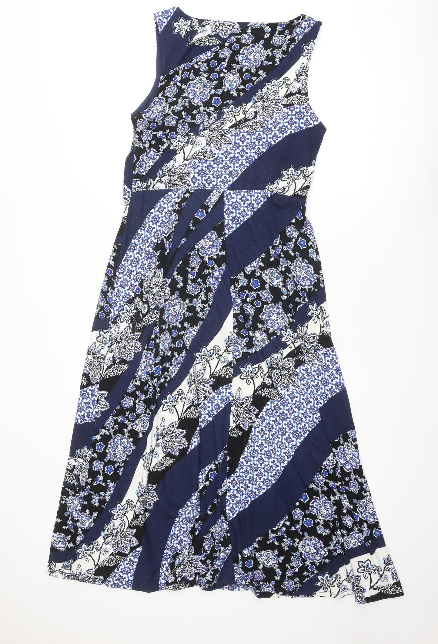 Monsoon Womens Blue Geometric Viscose Maxi Size 14 Round Neck Pullover
