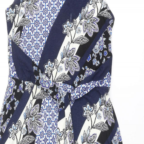 Monsoon Womens Blue Geometric Viscose Maxi Size 14 Round Neck Pullover
