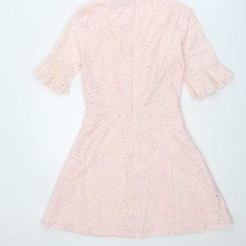 PRETTYLITTLETHING Womens Pink Geometric Polyester Fit & Flare Size 6 Round Neck Zip