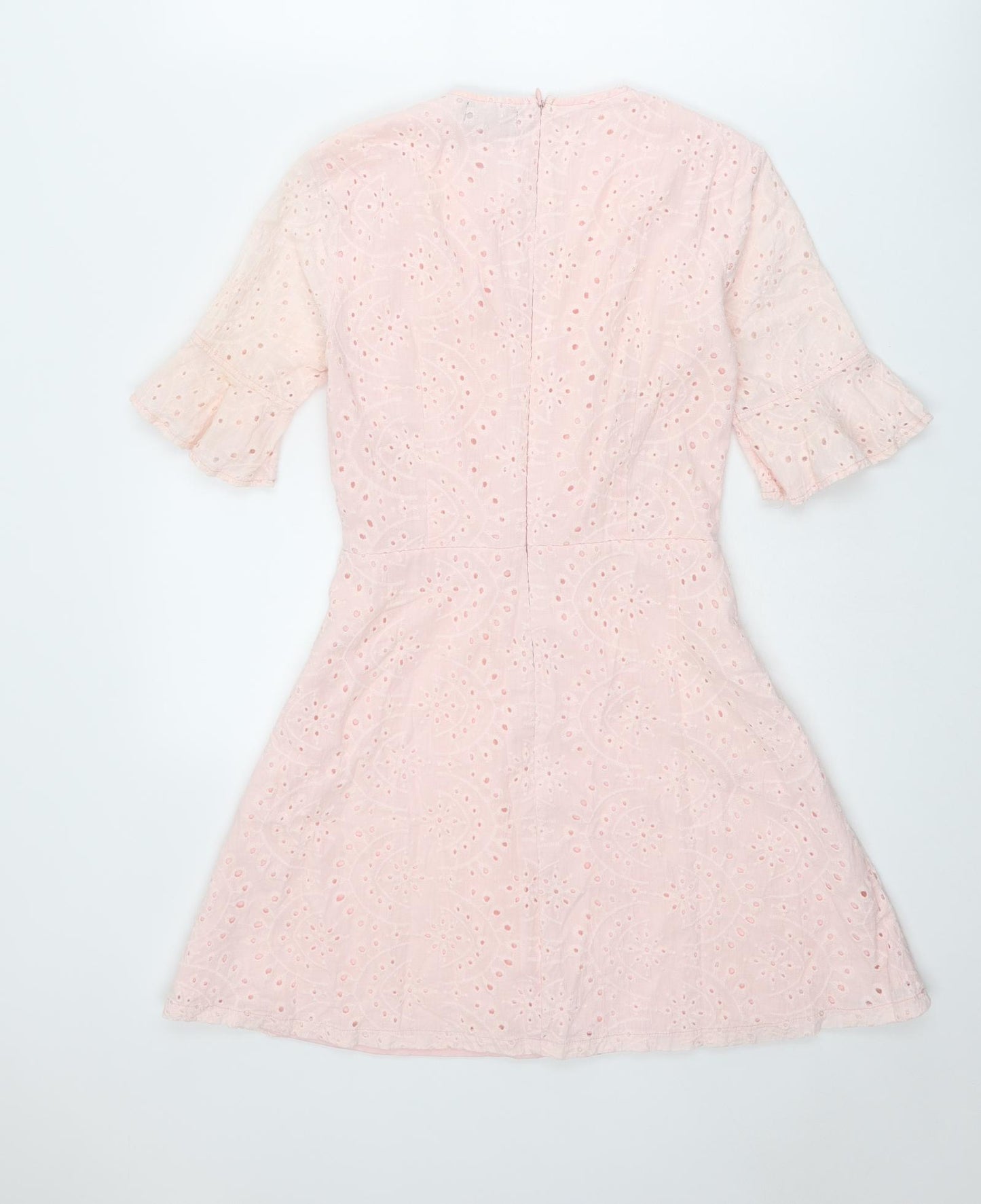 PRETTYLITTLETHING Womens Pink Geometric Polyester Fit & Flare Size 6 Round Neck Zip