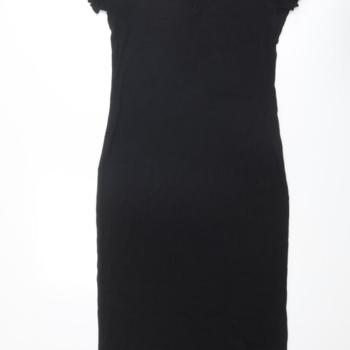 New Look Womens Black Cotton Bodycon Size 16 Boat Neck Pullover