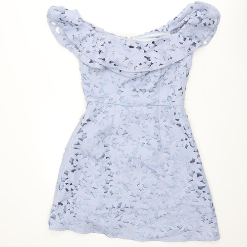 Chi Chi Womens Blue Floral Polyester Mini Size 10 Boat Neck Zip