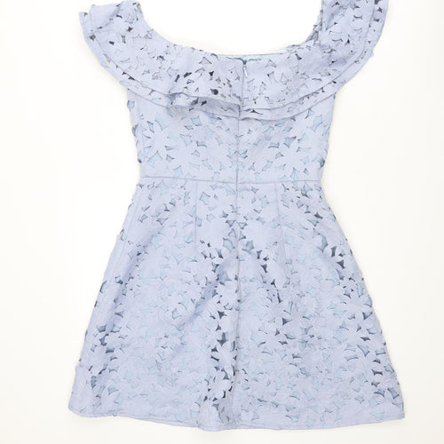 Chi Chi Womens Blue Floral Polyester Mini Size 10 Boat Neck Zip