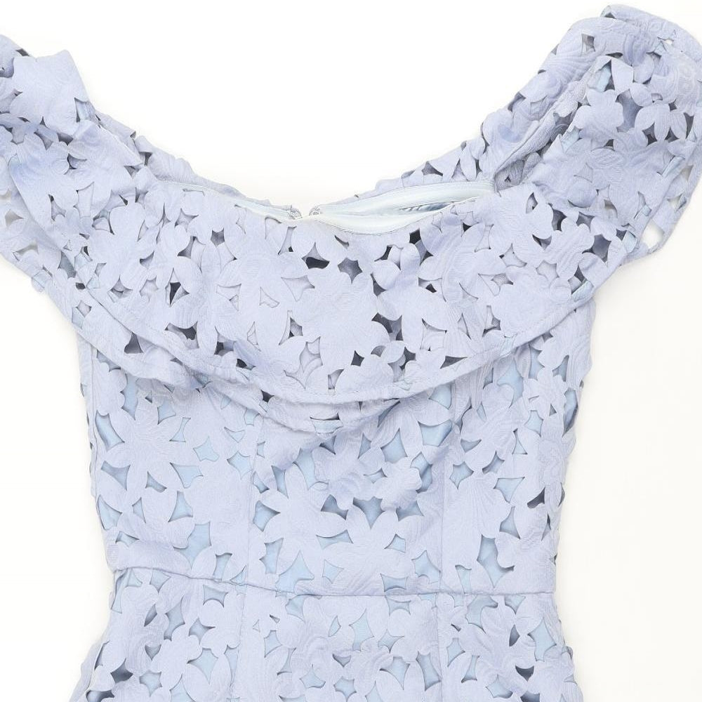 Chi Chi Womens Blue Floral Polyester Mini Size 10 Boat Neck Zip