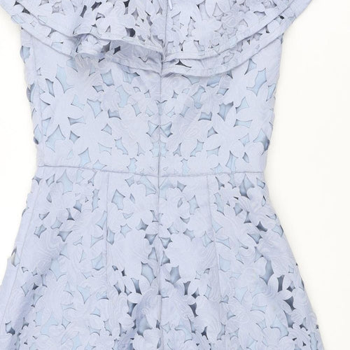 Chi Chi Womens Blue Floral Polyester Mini Size 10 Boat Neck Zip