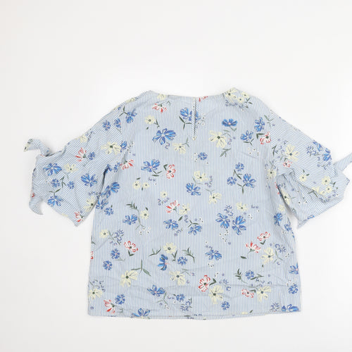 H&M Womens Blue Striped Cotton Basic Blouse Size 6 Round Neck - Floral