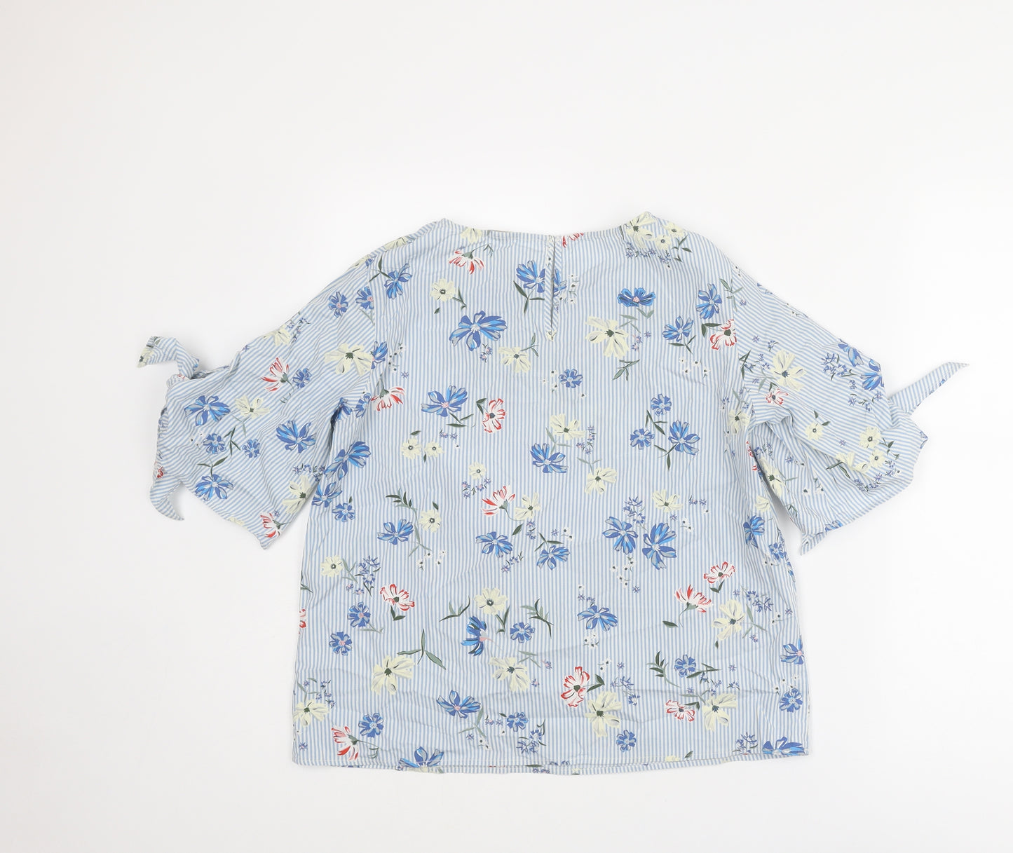 H&M Womens Blue Striped Cotton Basic Blouse Size 6 Round Neck - Floral