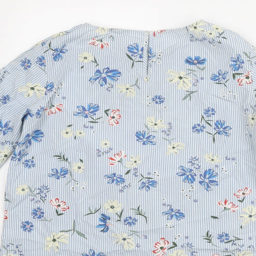 H&M Womens Blue Striped Cotton Basic Blouse Size 6 Round Neck - Floral