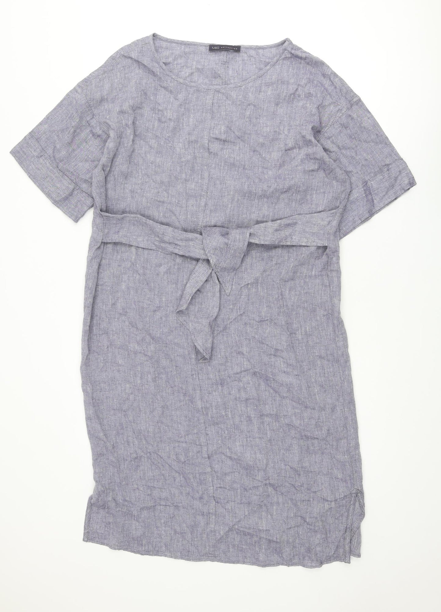 Marks and Spencer Womens Blue Linen Shift Size 12 Round Neck Pullover